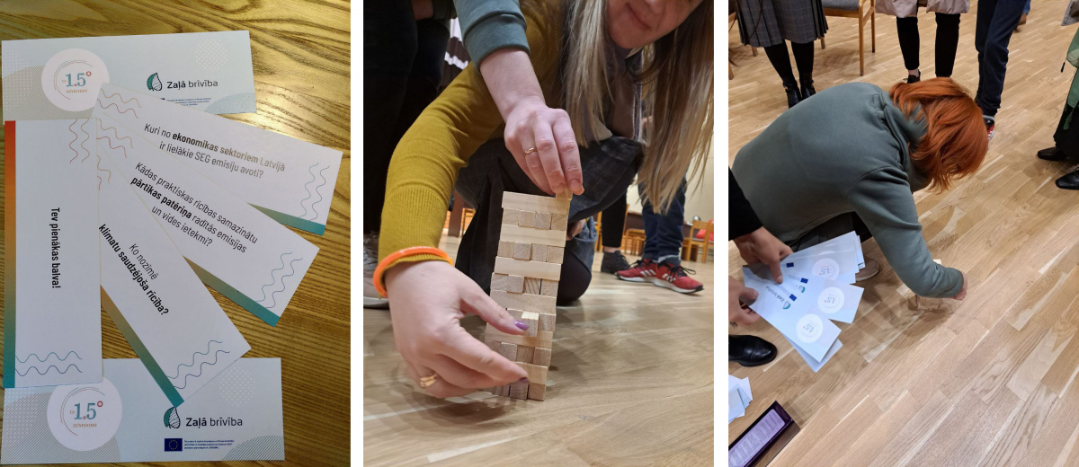 Left: Jenga Question Cards; Middle and right: Participants playing Jenga