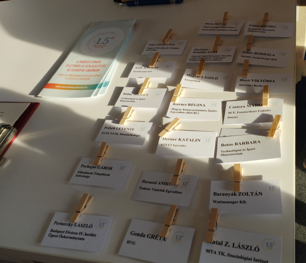 Nametags (with wooden pegs) prepared for Stakeholder Thinking Lab participants in Hungary
