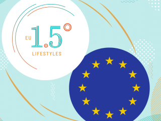 The EU 1.5° Lifestyles logo is pictured next to the EU flag